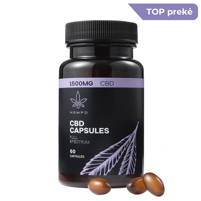 Vidutinio stiprumo CBD kapsules 1500 mg koncentracija. Hempo Lietuva